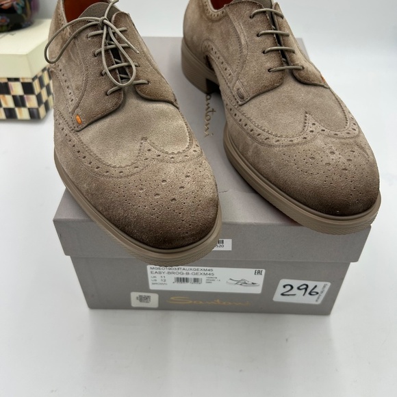 Men’s Santoni, easy suede brogue wing tip Oxford size 12.5 US made in Italy main image 6